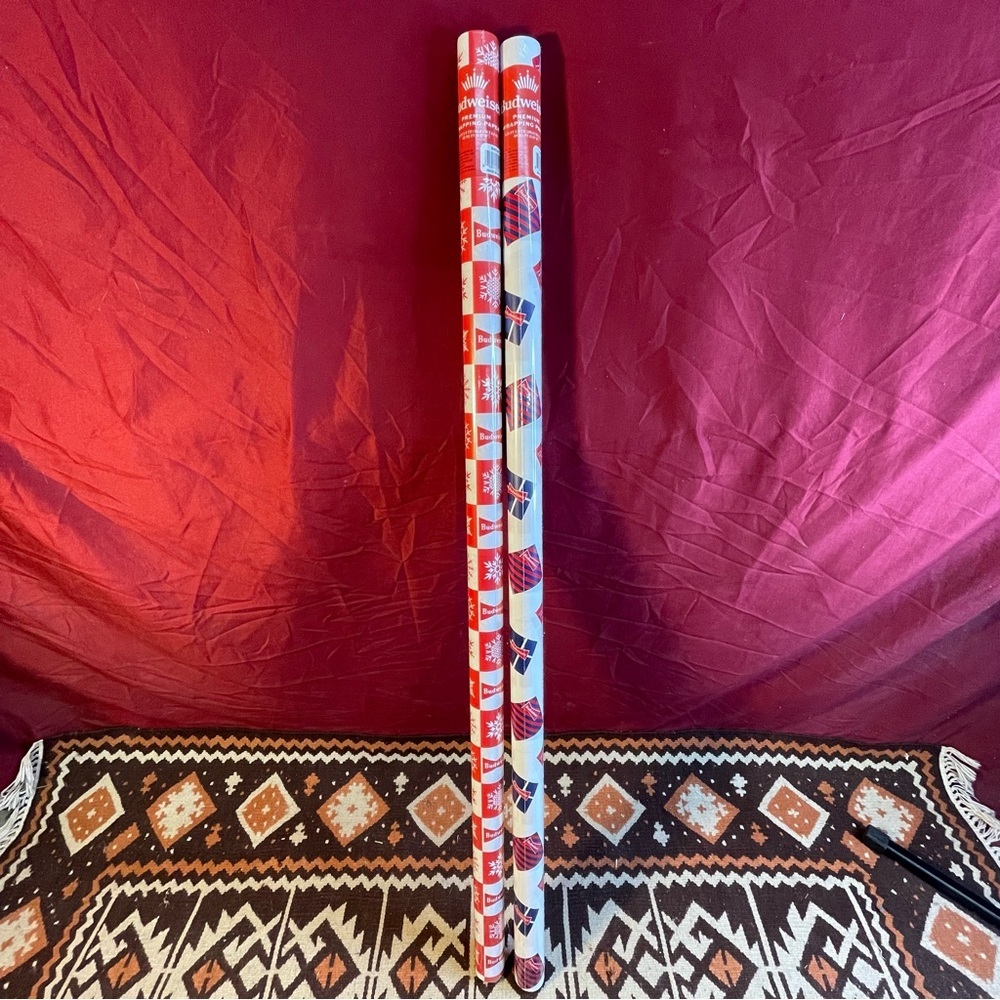 2 Rolls of Original Budweiser Beer Holiday Wrapping Paper 60 Square Feet Each